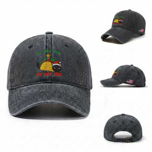 Funny Taco Cat Tree Christmas Washed Cotton Baseball Cap TS14 Washed Cap Universal Fit Dark Gray Print Your Wear