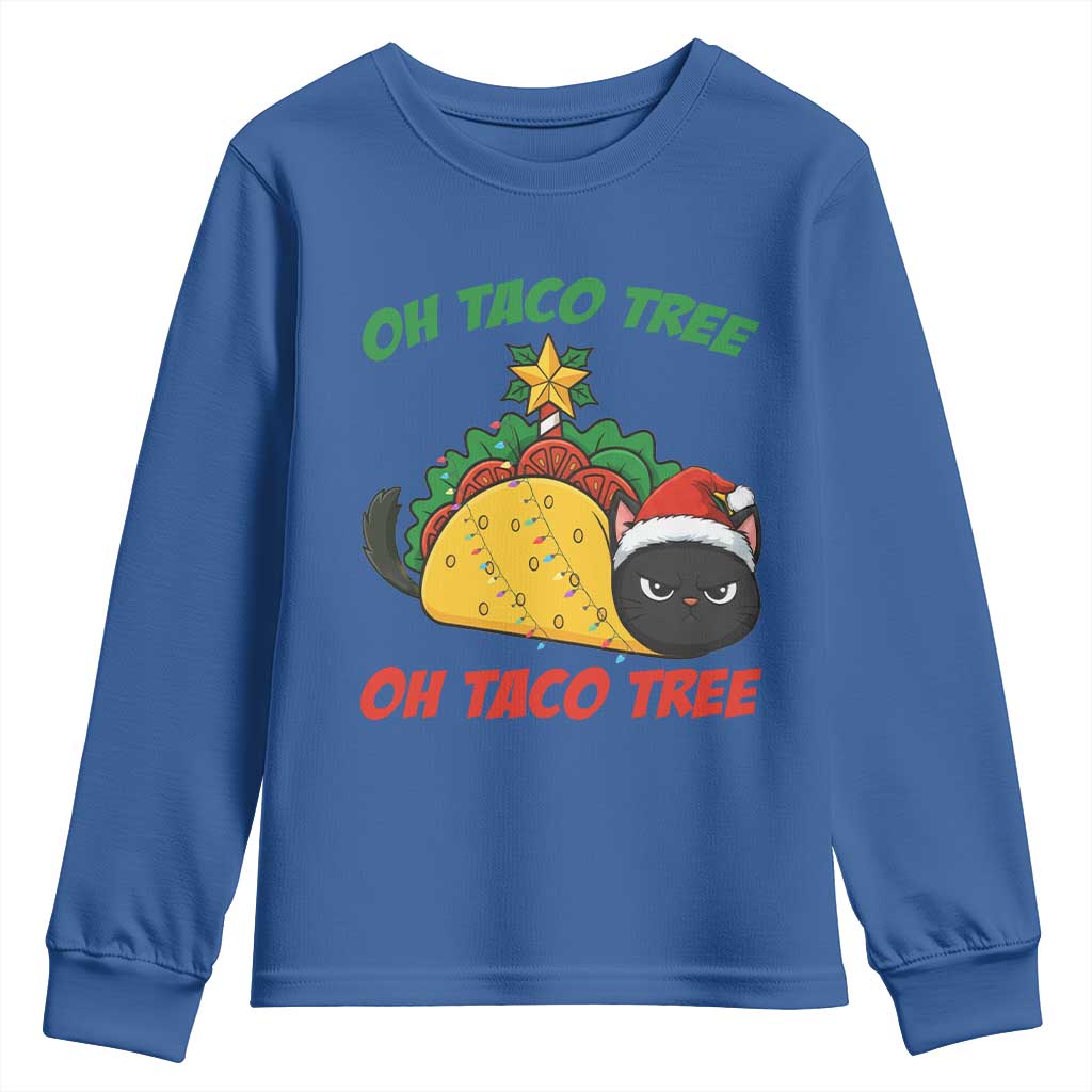 Funny Taco Cat Tree Christmas Youth Sweatshirt TS14 Royal Blue Print Your Wear