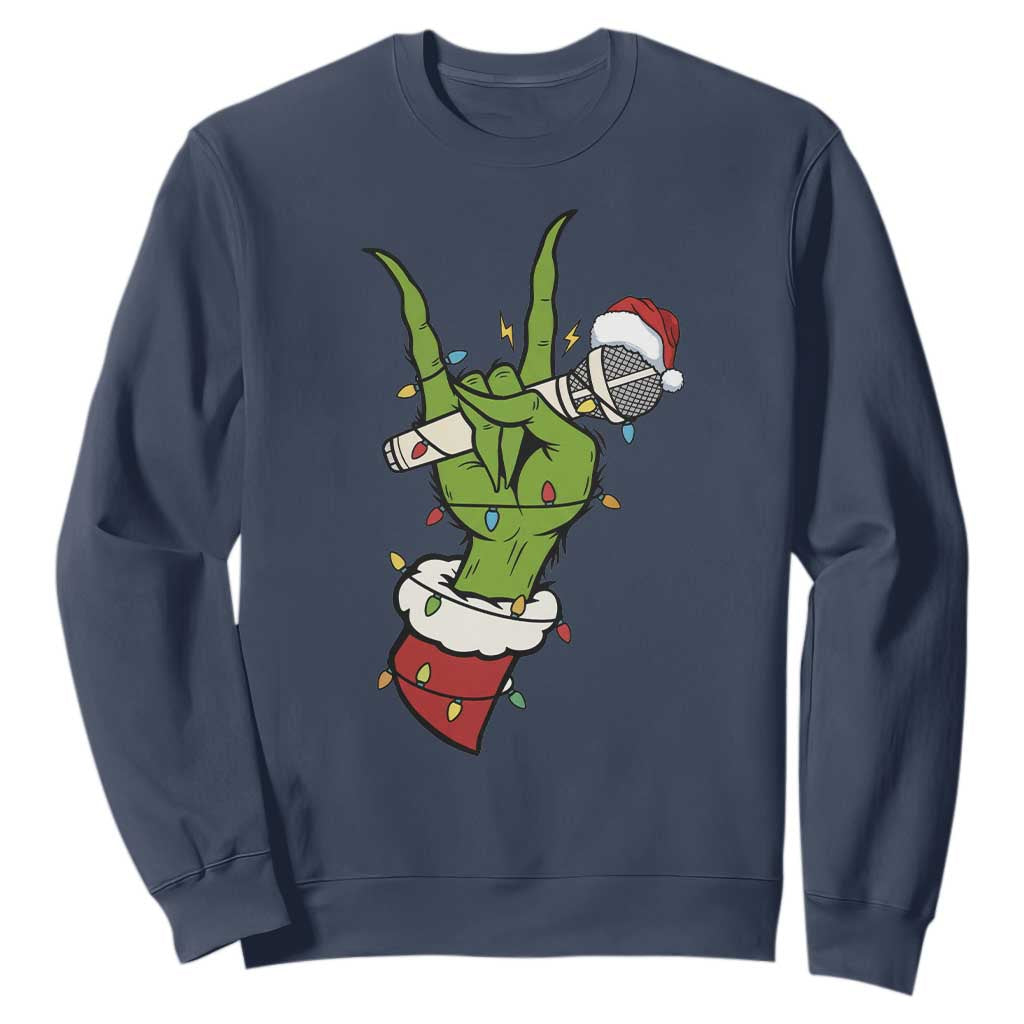 Funny Christmas Rock Sweatshirt Rock Green Hand Style Xmas TS14 Navy Print Your Wear