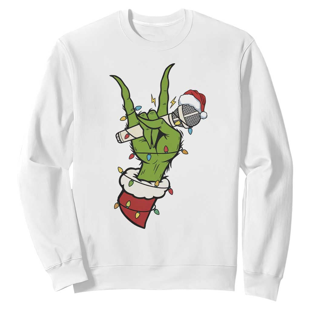 Funny Christmas Rock Sweatshirt Rock Green Hand Style Xmas TS14 White Print Your Wear