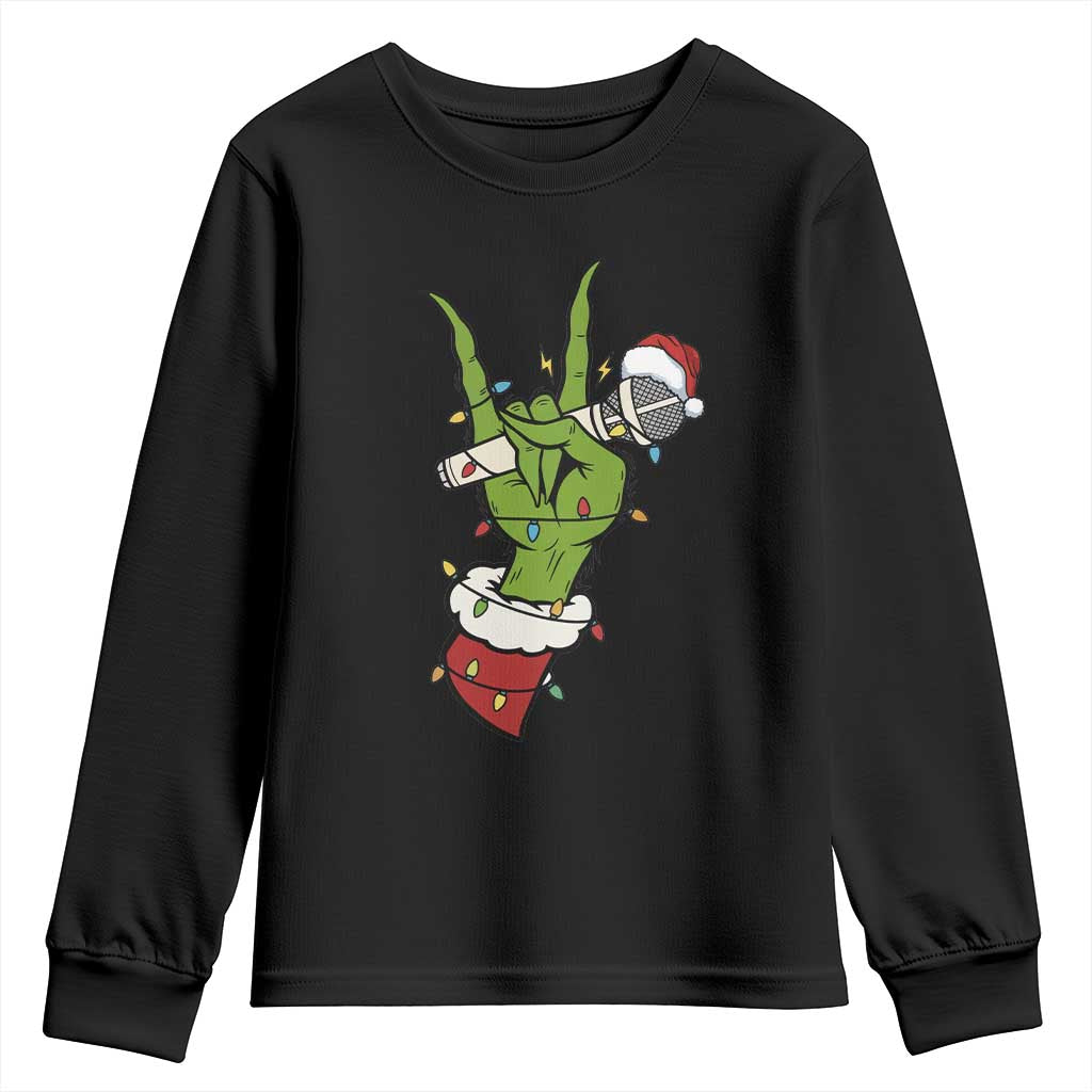 Funny Christmas Rock Youth Sweatshirt Rock Green Hand Style Xmas TS14 Black Print Your Wear