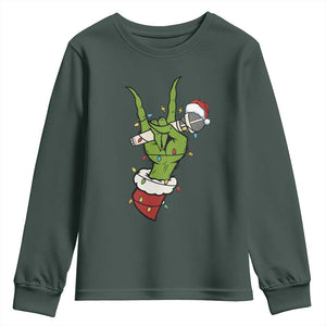 Funny Christmas Rock Youth Sweatshirt Rock Green Hand Style Xmas TS14 Dark Forest Green Print Your Wear