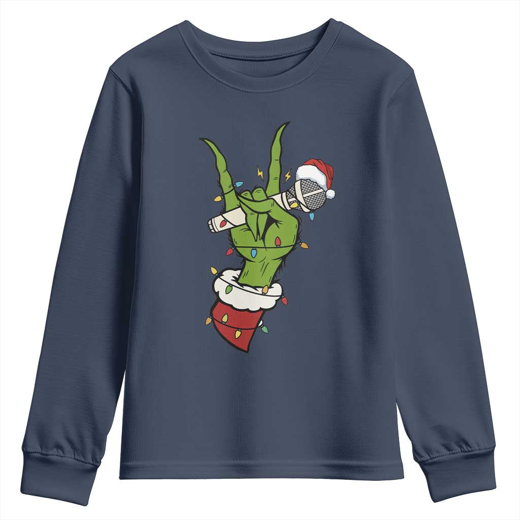 Funny Christmas Rock Youth Sweatshirt Rock Green Hand Style Xmas TS14 Navy Print Your Wear