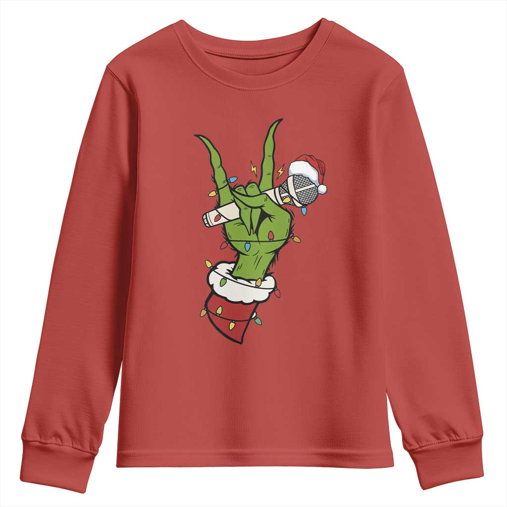 Funny Christmas Rock Youth Sweatshirt Rock Green Hand Style Xmas TS14 Red Print Your Wear