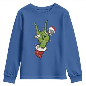 Funny Christmas Rock Youth Sweatshirt Rock Green Hand Style Xmas TS14 Royal Blue Print Your Wear