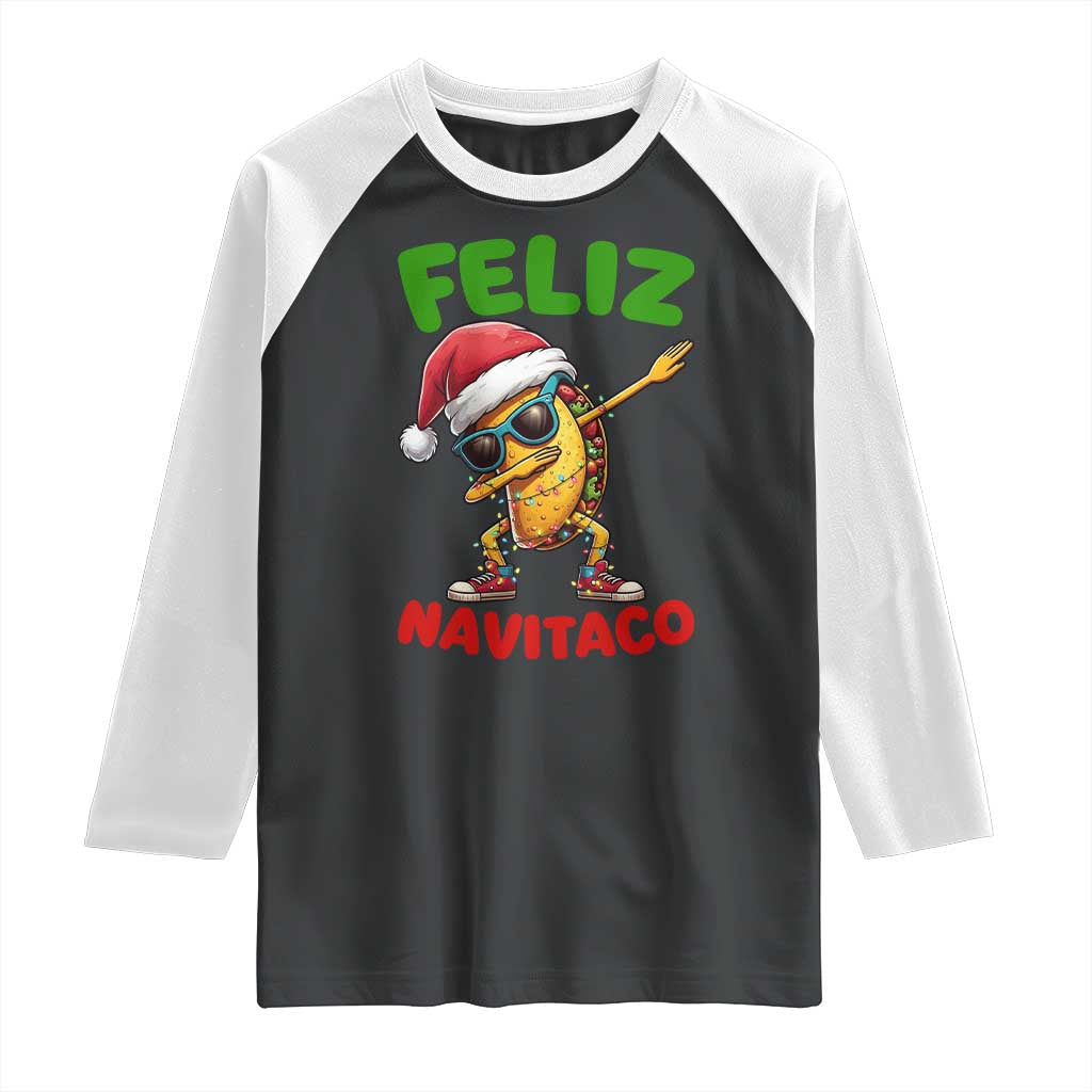 Funny Taco Mexican Christmas Raglan Shirt Feliz Navitaco TS14 Black White Print Your Wear