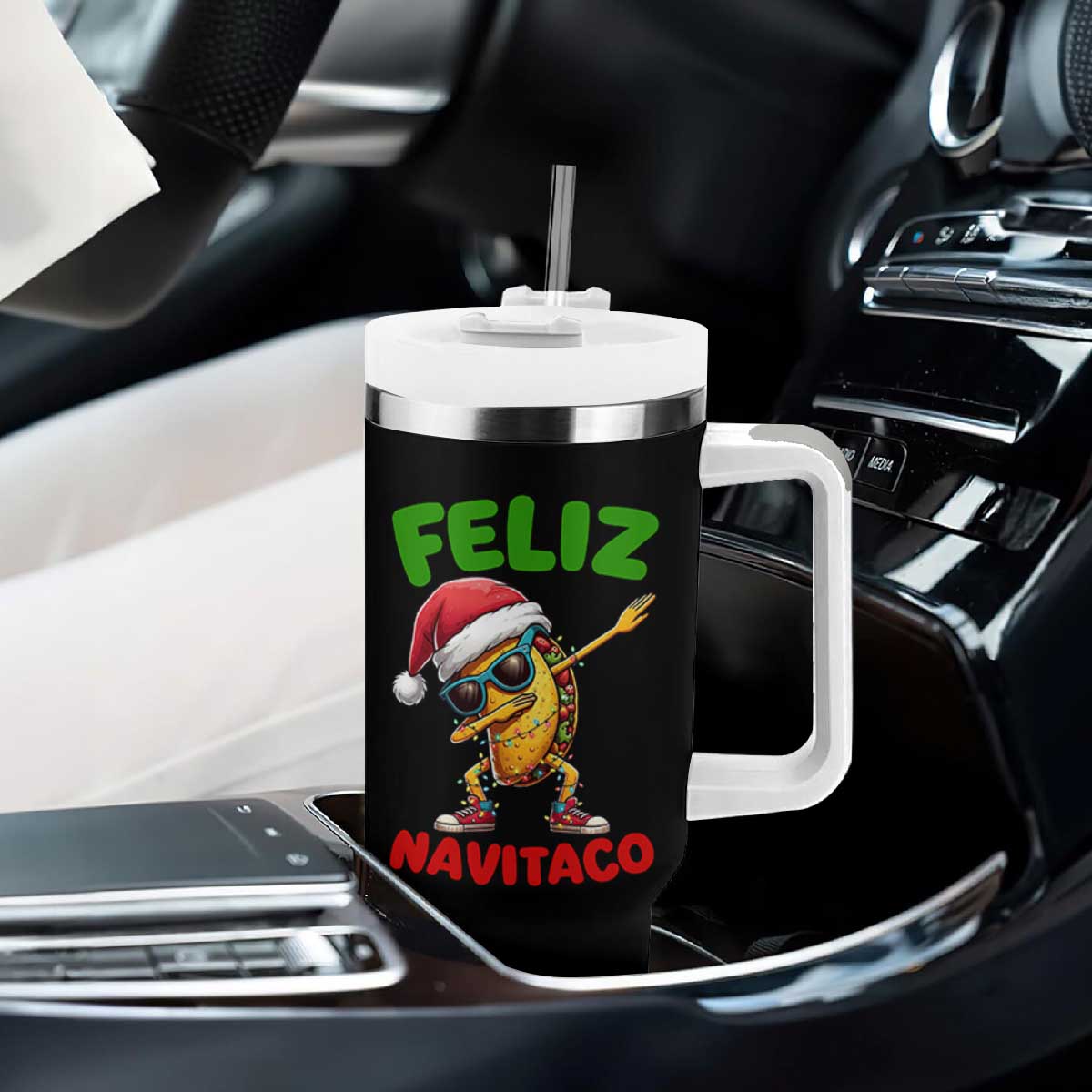 Funny Taco Mexican Christmas Tumbler With Handle Feliz Navitaco TS14 Print Your Wear