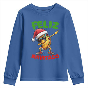 Funny Taco Mexican Christmas Youth Sweatshirt Feliz Navitaco TS14 Royal Blue Print Your Wear
