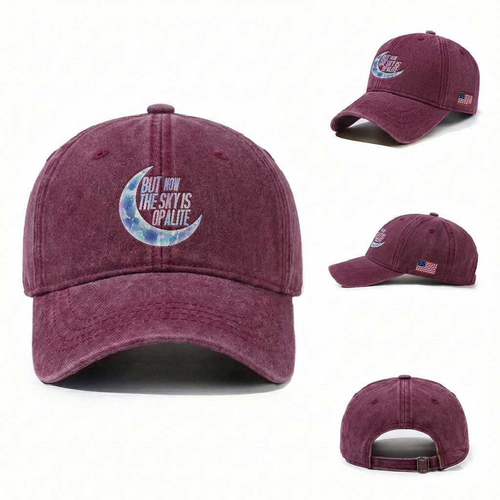The Sky Is Opalite Moonstone Mystical Crystal Lover Washed Cotton Baseball Cap TS14 Washed Cap Universal Fit Burgundy Print Your Wear