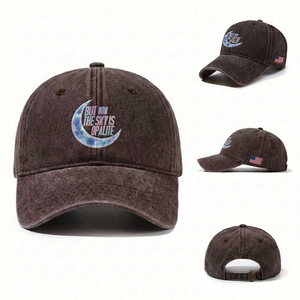 The Sky Is Opalite Moonstone Mystical Crystal Lover Washed Cotton Baseball Cap TS14 Washed Cap Universal Fit Dark Brown Print Your Wear