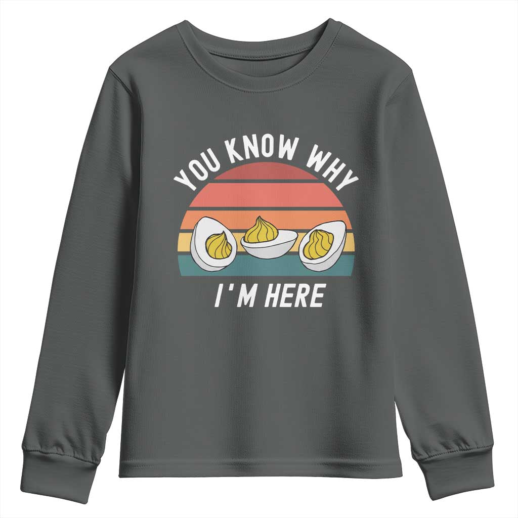 Funny Thanksgiving Dinner Youth Sweatshirt You Know Why I Am Here TS14 Dark Heather Print Your Wear