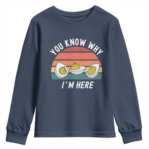 Funny Thanksgiving Dinner Youth Sweatshirt You Know Why I Am Here TS14 Navy Print Your Wear
