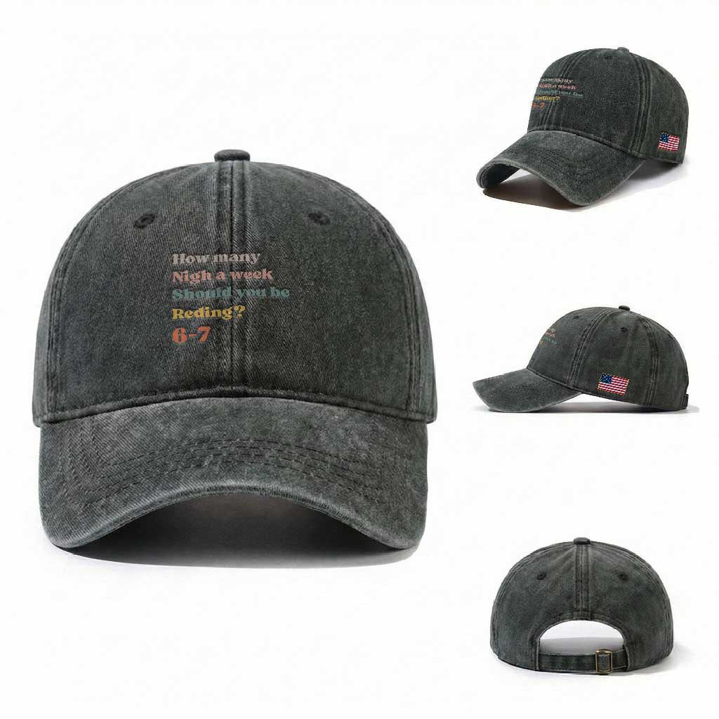 67 Six Seven Meme Washed Cotton Baseball Cap How Many Nights Reading 67 TS14 Washed Cap Universal Fit Dark Green Print Your Wear
