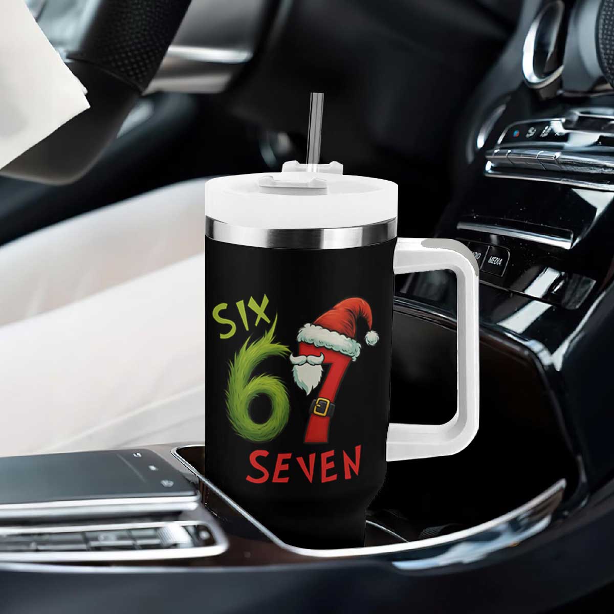 67 Six Seven Christmas Meme Tumbler With Handle Funny Santa Xmas TS14 Print Your Wear