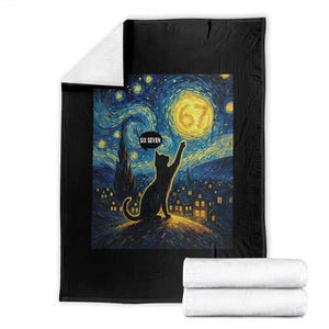 67 Cat Meme Throw Blanket Funny Six Seven Cat Starry Night Van Gogh TS14 Black Print Your Wear