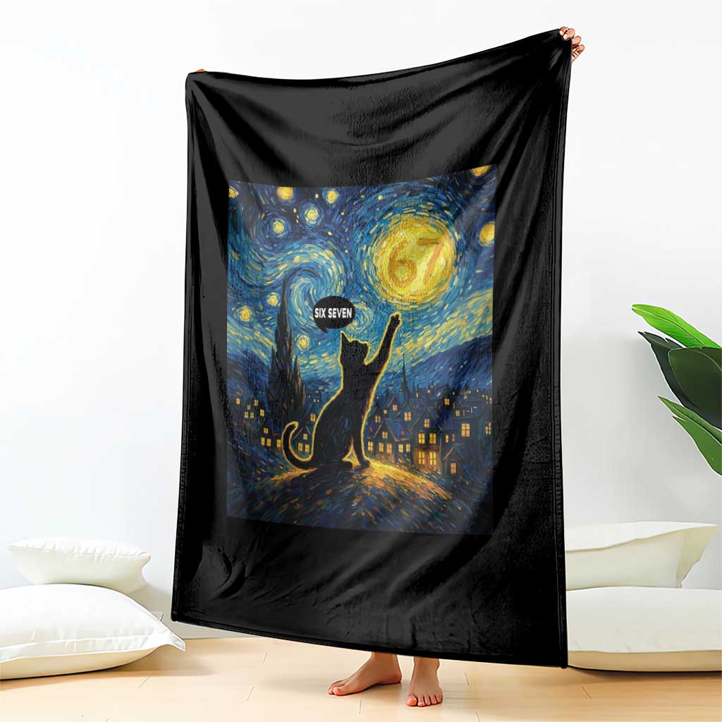 67 Cat Meme Throw Blanket Funny Six Seven Cat Starry Night Van Gogh TS14 Print Your Wear