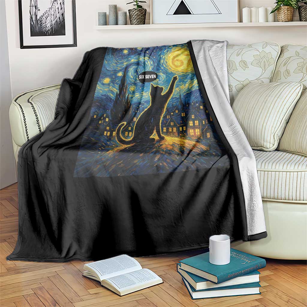 67 Cat Meme Throw Blanket Funny Six Seven Cat Starry Night Van Gogh TS14 Print Your Wear