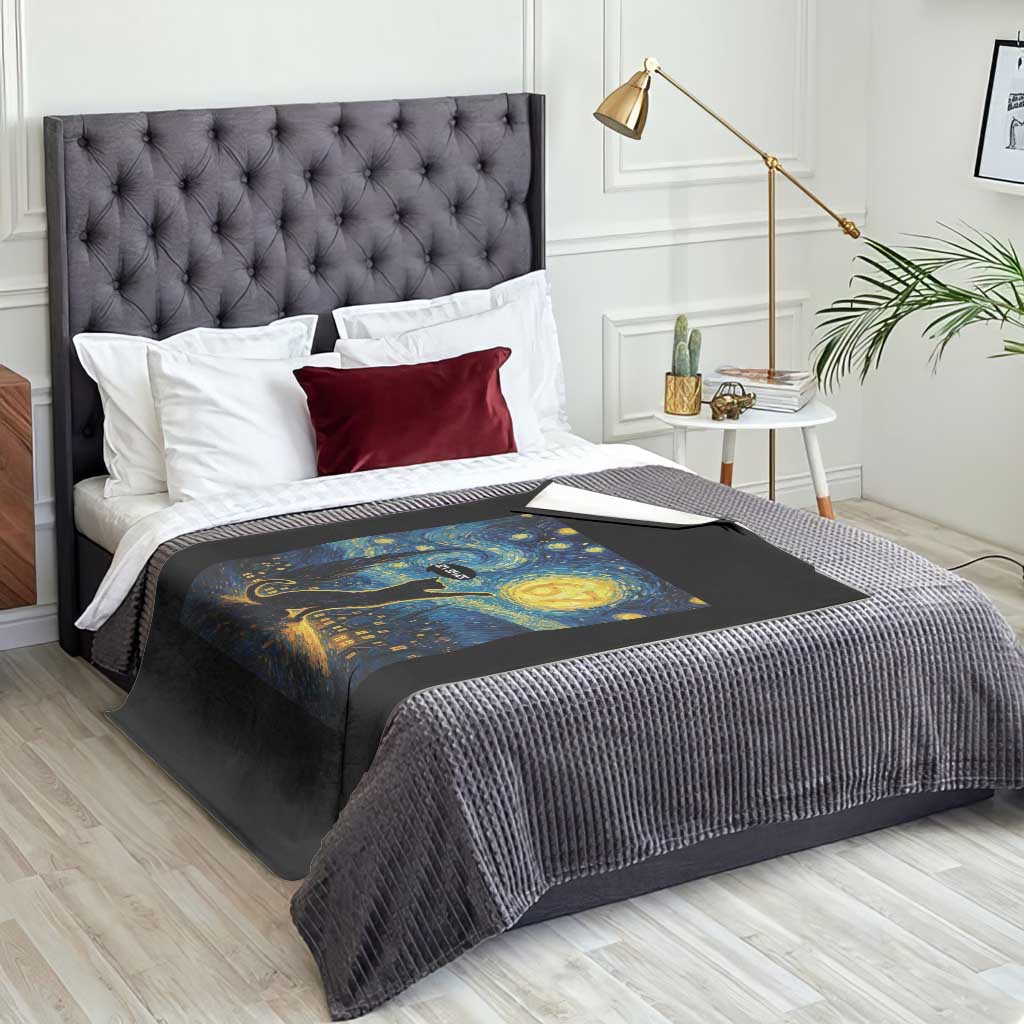 67 Cat Meme Throw Blanket Funny Six Seven Cat Starry Night Van Gogh TS14 Print Your Wear