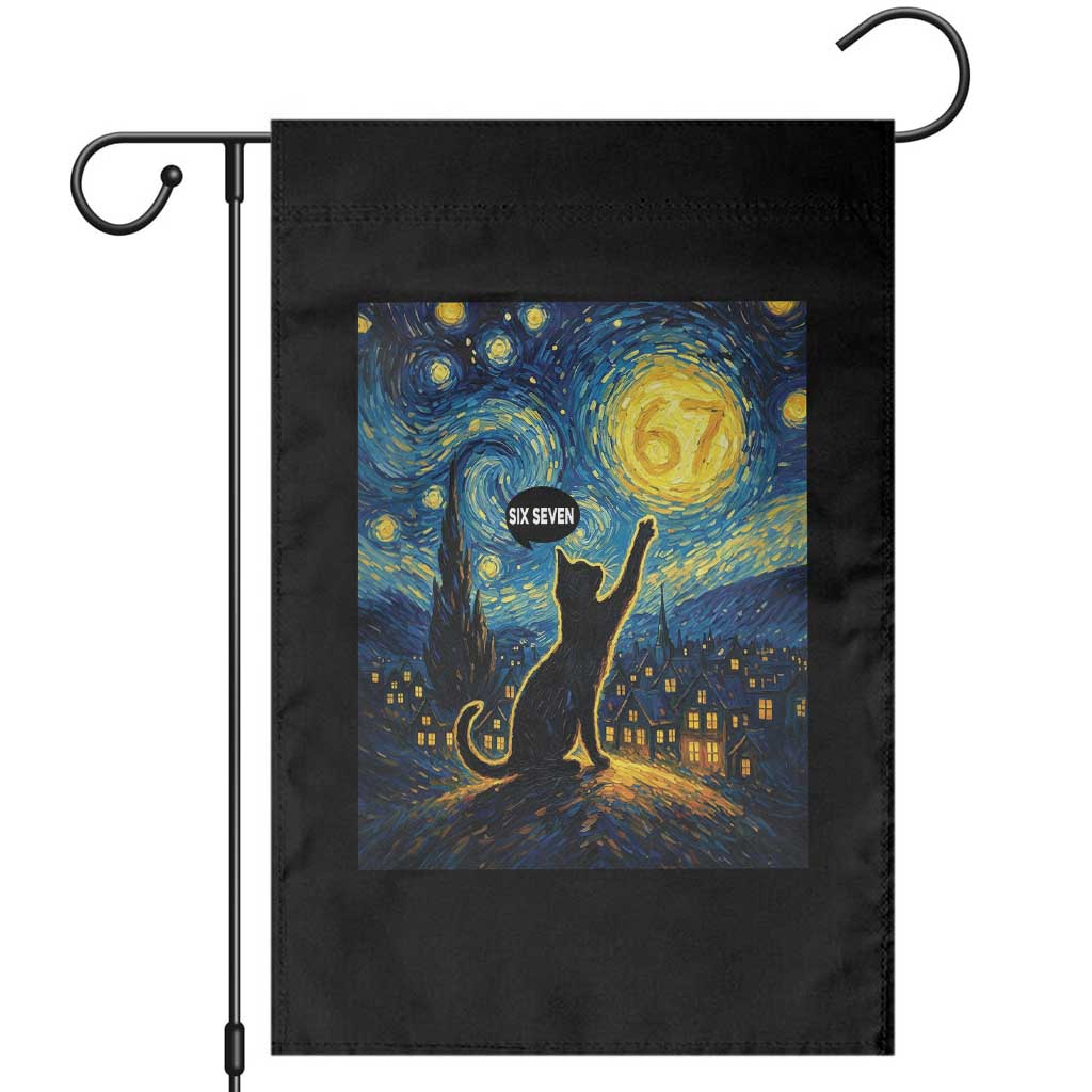 67 Cat Meme Garden Flag Funny Six Seven Cat Starry Night Van Gogh TS14 Black Print Your Wear