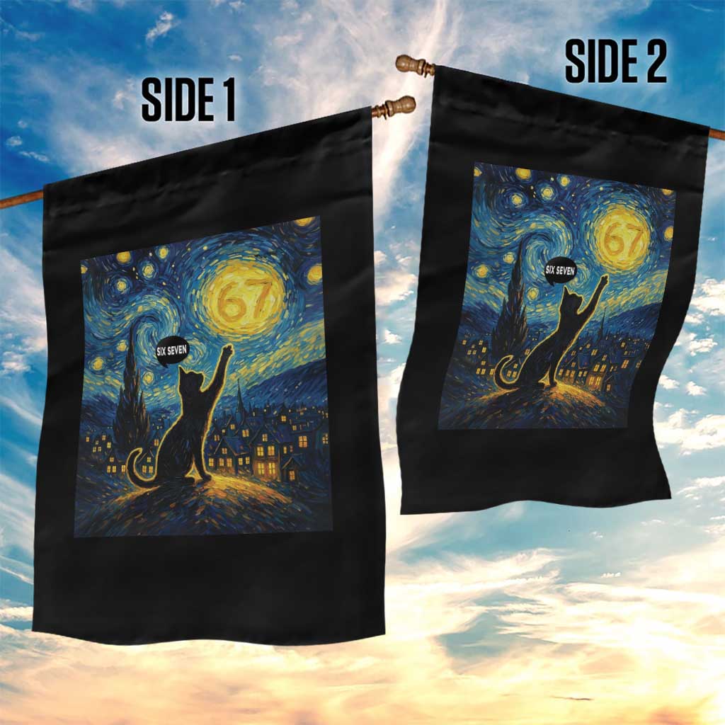 67 Cat Meme Garden Flag Funny Six Seven Cat Starry Night Van Gogh TS14 Print Your Wear