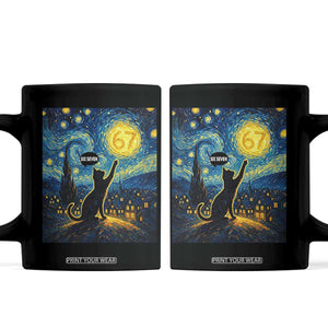67 Cat Meme Coffee Mug Funny Six Seven Cat Starry Night Van Gogh TS14 Black Print Your Wear