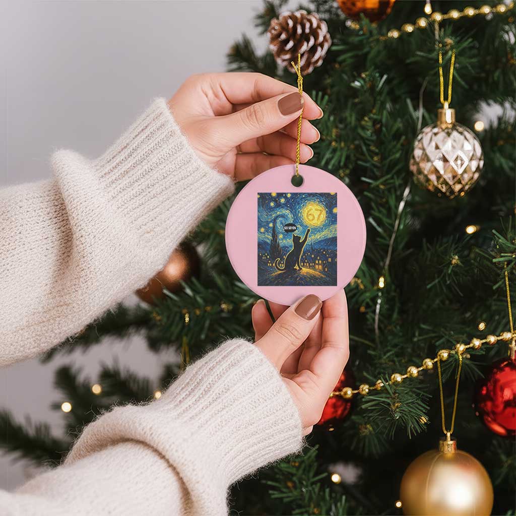 67 Cat Meme Ceramic Ornament Funny Six Seven Cat Starry Night Van Gogh TS14 1pc Light Pink Print Your Wear