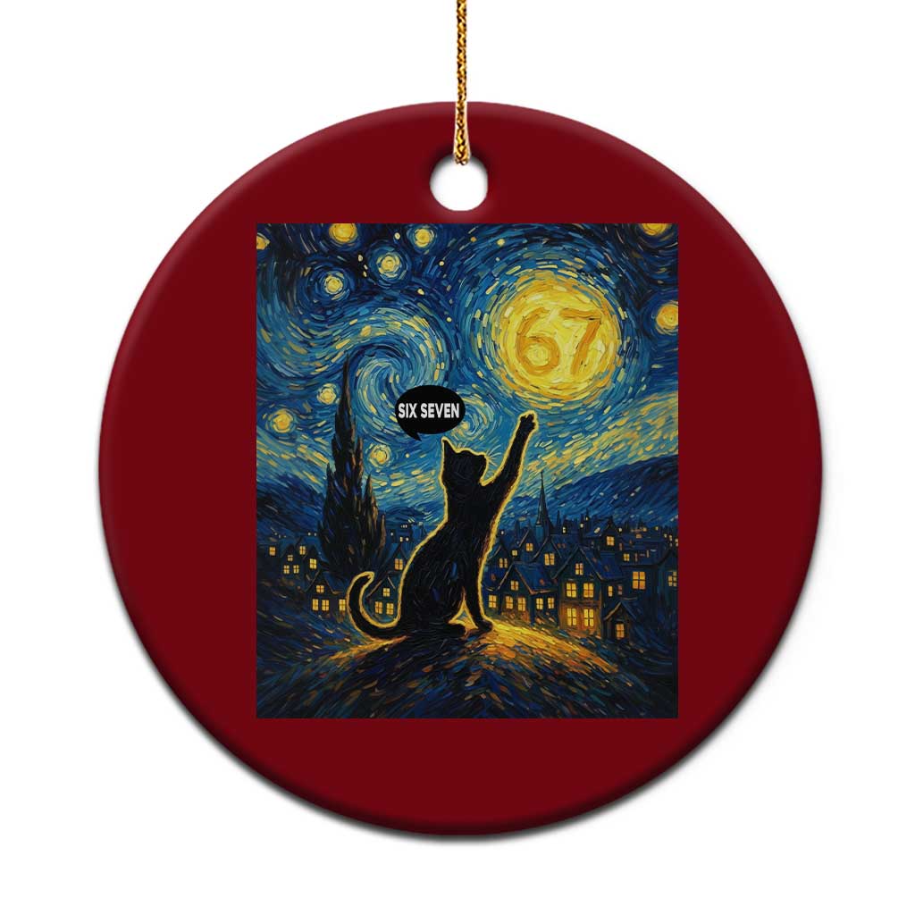 67 Cat Meme Ceramic Ornament Funny Six Seven Cat Starry Night Van Gogh TS14 1pc Red Print Your Wear