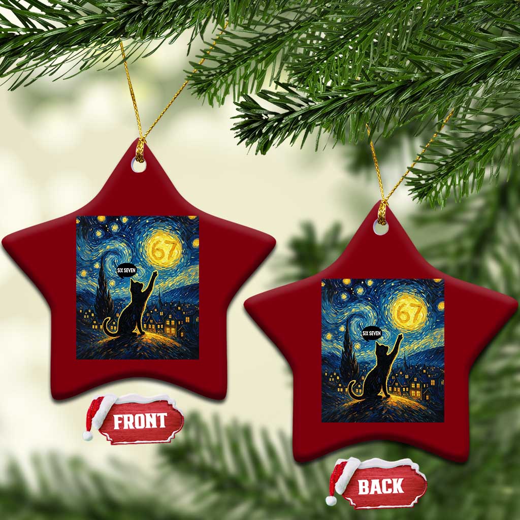 67 Cat Meme Ceramic Ornament Funny Six Seven Cat Starry Night Van Gogh TS14 Print Your Wear