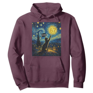 67 Cat Meme Hoodie Funny Six Seven Cat Starry Night Van Gogh TS14 Maroon Print Your Wear