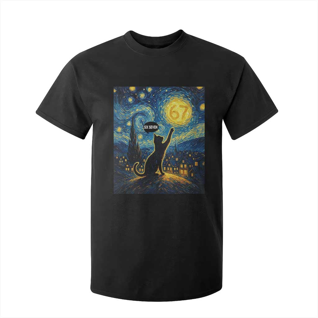 67 Cat Meme T Shirt For Kid Funny Six Seven Cat Starry Night Van Gogh TS14 Black Print Your Wear