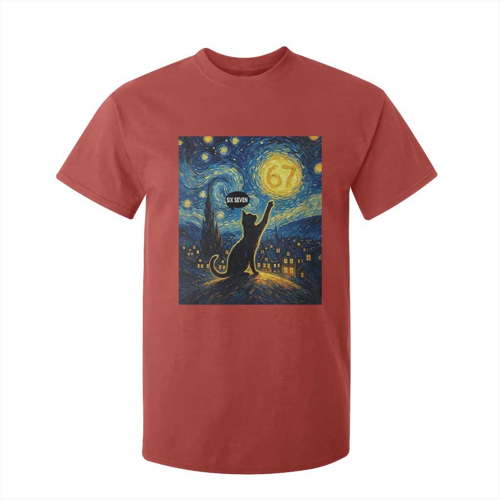 67 Cat Meme T Shirt For Kid Funny Six Seven Cat Starry Night Van Gogh TS14 Red Print Your Wear