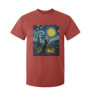 67 Cat Meme T Shirt For Kid Funny Six Seven Cat Starry Night Van Gogh TS14 Red Print Your Wear