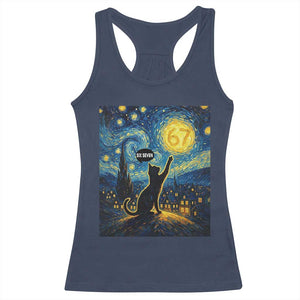 67 Cat Meme Racerback Tank Top Funny Six Seven Cat Starry Night Van Gogh TS14 Navy Print Your Wear