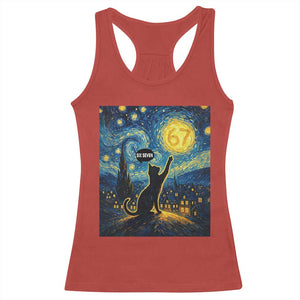 67 Cat Meme Racerback Tank Top Funny Six Seven Cat Starry Night Van Gogh TS14 Red Print Your Wear