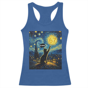 67 Cat Meme Racerback Tank Top Funny Six Seven Cat Starry Night Van Gogh TS14 Royal Blue Print Your Wear