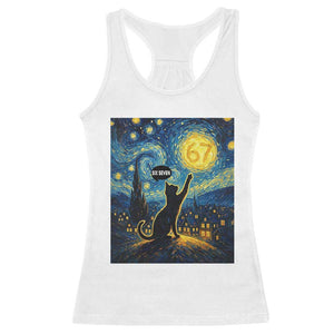 67 Cat Meme Racerback Tank Top Funny Six Seven Cat Starry Night Van Gogh TS14 White Print Your Wear