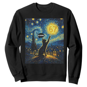 67 Cat Meme Sweatshirt Funny Six Seven Cat Starry Night Van Gogh TS14 Black Print Your Wear
