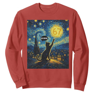 67 Cat Meme Sweatshirt Funny Six Seven Cat Starry Night Van Gogh TS14 Red Print Your Wear