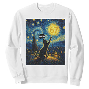 67 Cat Meme Sweatshirt Funny Six Seven Cat Starry Night Van Gogh TS14 White Print Your Wear