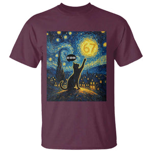 67 Cat Meme T Shirt Funny Six Seven Cat Starry Night Van Gogh TS14 Maroon Print Your Wear