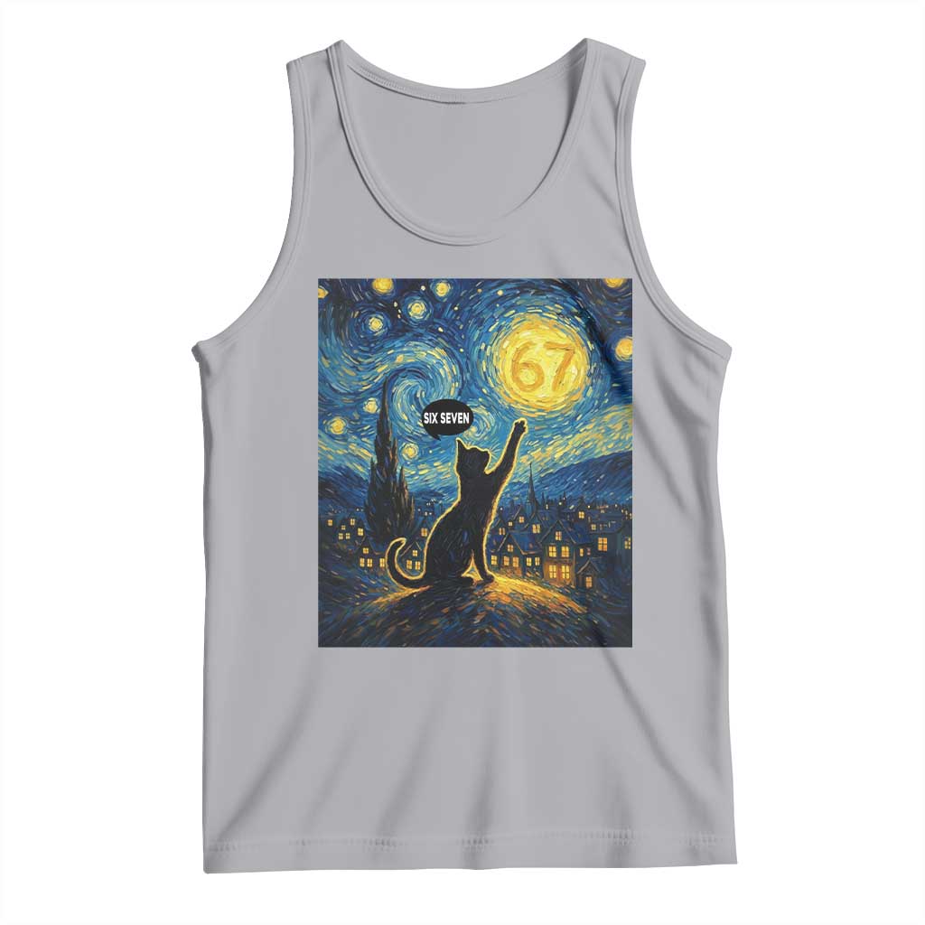 67 Cat Meme Tank Top Funny Six Seven Cat Starry Night Van Gogh TS14 Athletic Heather Print Your Wear