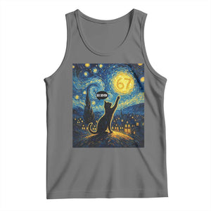 67 Cat Meme Tank Top Funny Six Seven Cat Starry Night Van Gogh TS14 Black Heather Print Your Wear