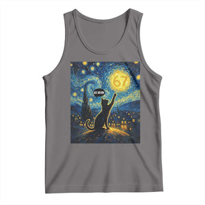 67 Cat Meme Tank Top Funny Six Seven Cat Starry Night Van Gogh TS14 Deep Heather Print Your Wear