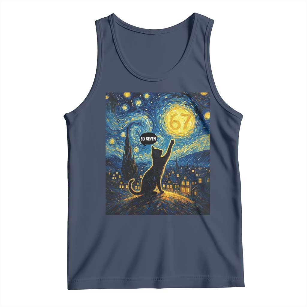 67 Cat Meme Tank Top Funny Six Seven Cat Starry Night Van Gogh TS14 Navy Print Your Wear