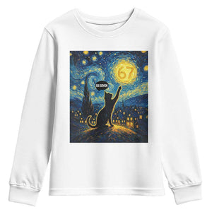 67 Cat Meme Youth Sweatshirt Funny Six Seven Cat Starry Night Van Gogh TS14 White Print Your Wear