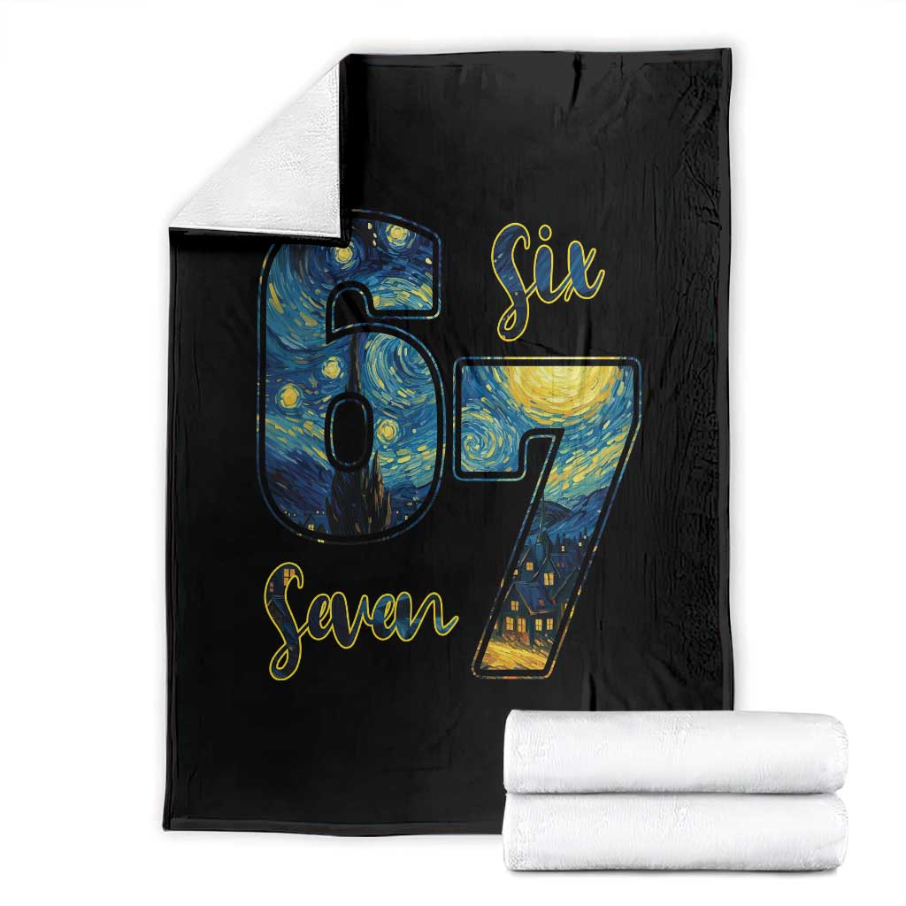 67 Six Seven Meme Throw Blanket Starry Night Van Gogh TS14 Black Print Your Wear