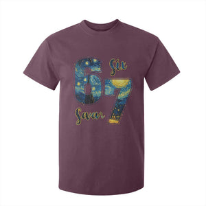 67 Six Seven Meme T Shirt For Kid Starry Night Van Gogh TS14 Maroon Print Your Wear