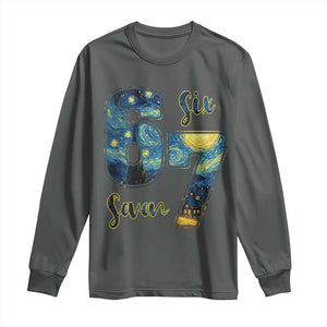 67 Six Seven Meme Long Sleeve Shirt Starry Night Van Gogh TS14 Dark Heather Print Your Wear