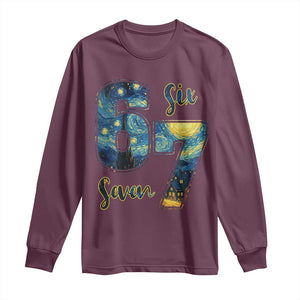 67 Six Seven Meme Long Sleeve Shirt Starry Night Van Gogh TS14 Maroon Print Your Wear