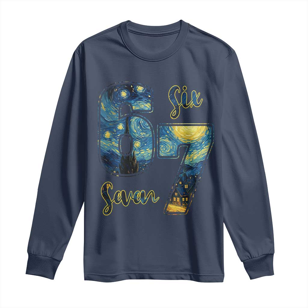 67 Six Seven Meme Long Sleeve Shirt Starry Night Van Gogh TS14 Navy Print Your Wear